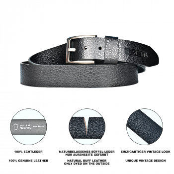 UMTI® Gürtel Herren Ledergürtel aus Büffelleder für Männer 25- (23A) Jeans Echtleder 35mm breit kürzbar Neu